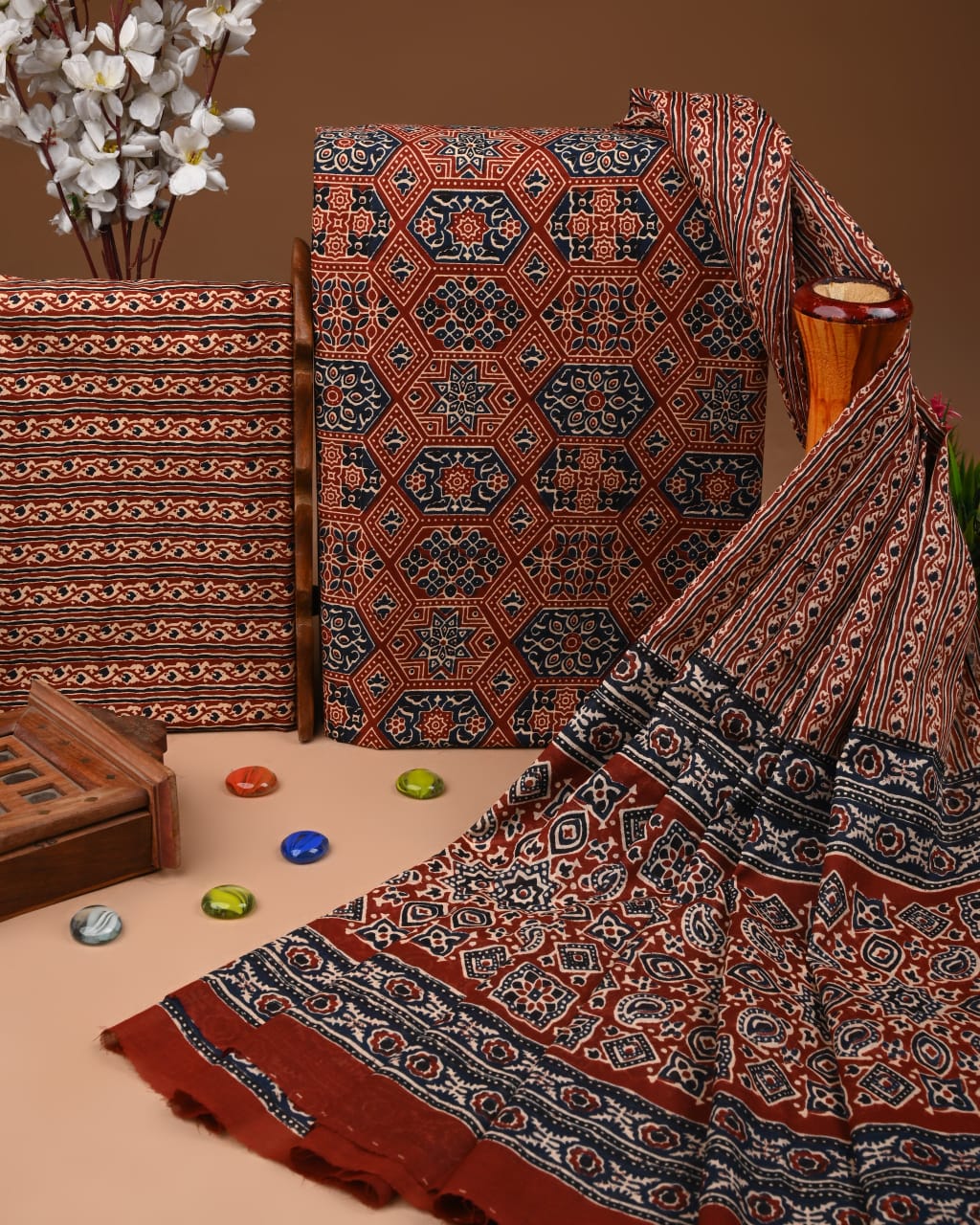 Ajrakh Hand Block Printed Pure Cotton Suit with Cotton Dupatta