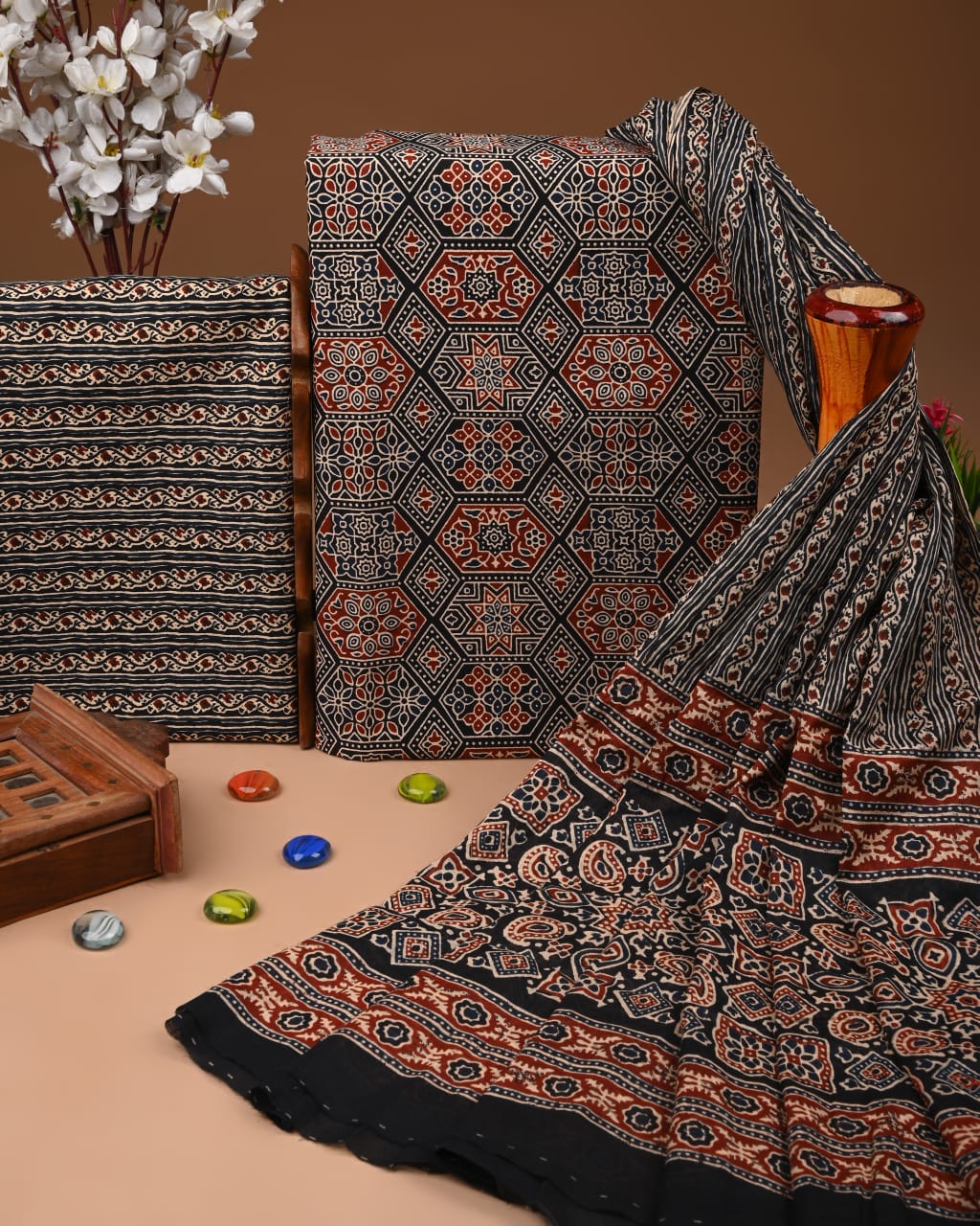Ajrakh Printed Suit with Cotton Dupatta