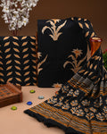 Black Hand Block Printed Cotton Suit with Cotton Dupatta