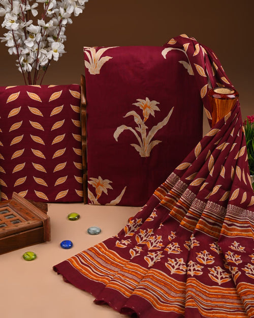 Boota Hand Block Printed Cotton Suit with Pure Dupatta
