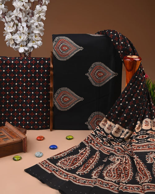Boota Hand Block Printed Pure Cotton Suit with Cotton Dupatta