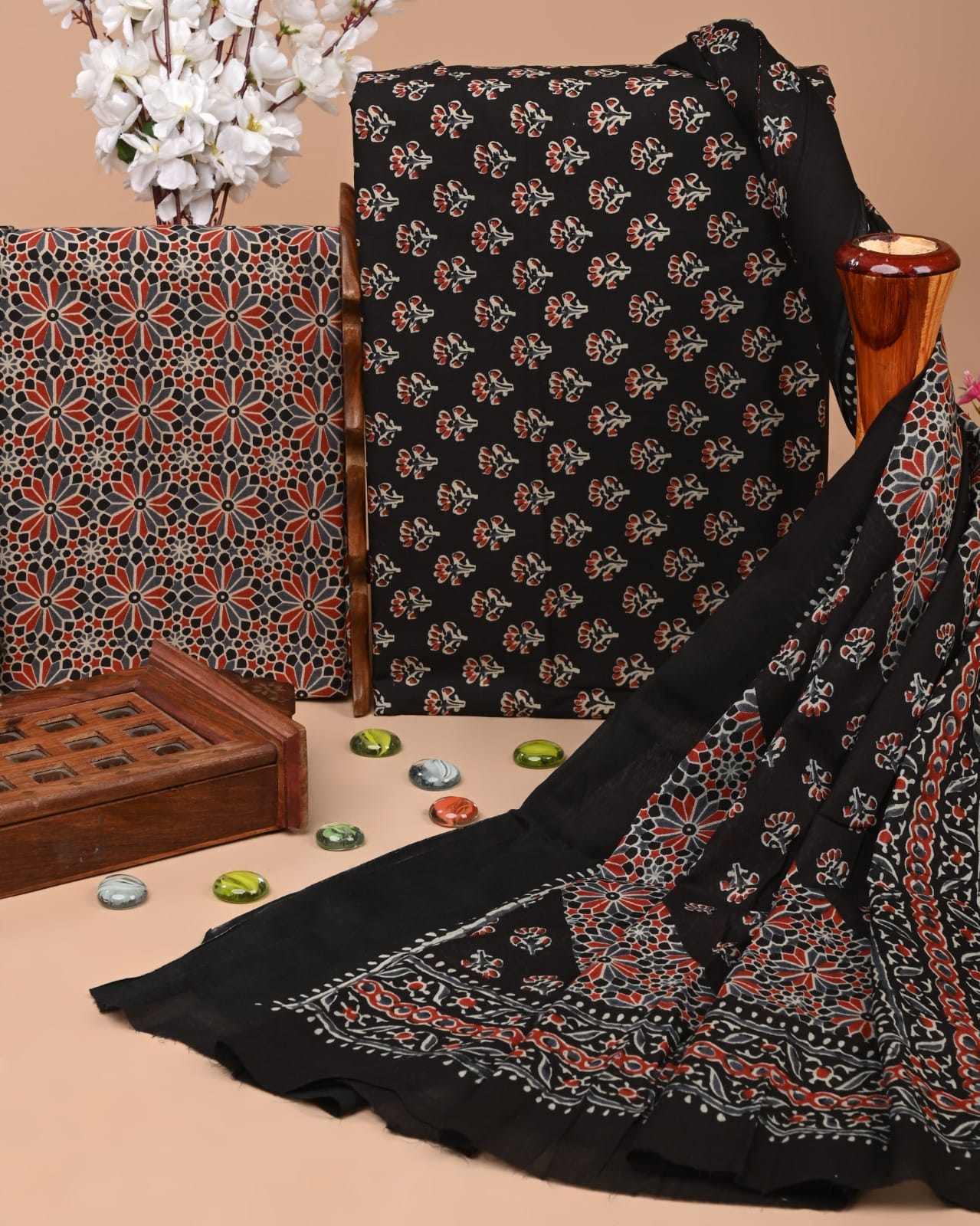 Booti Floral Ajrakh Printed Suit with Dupatta