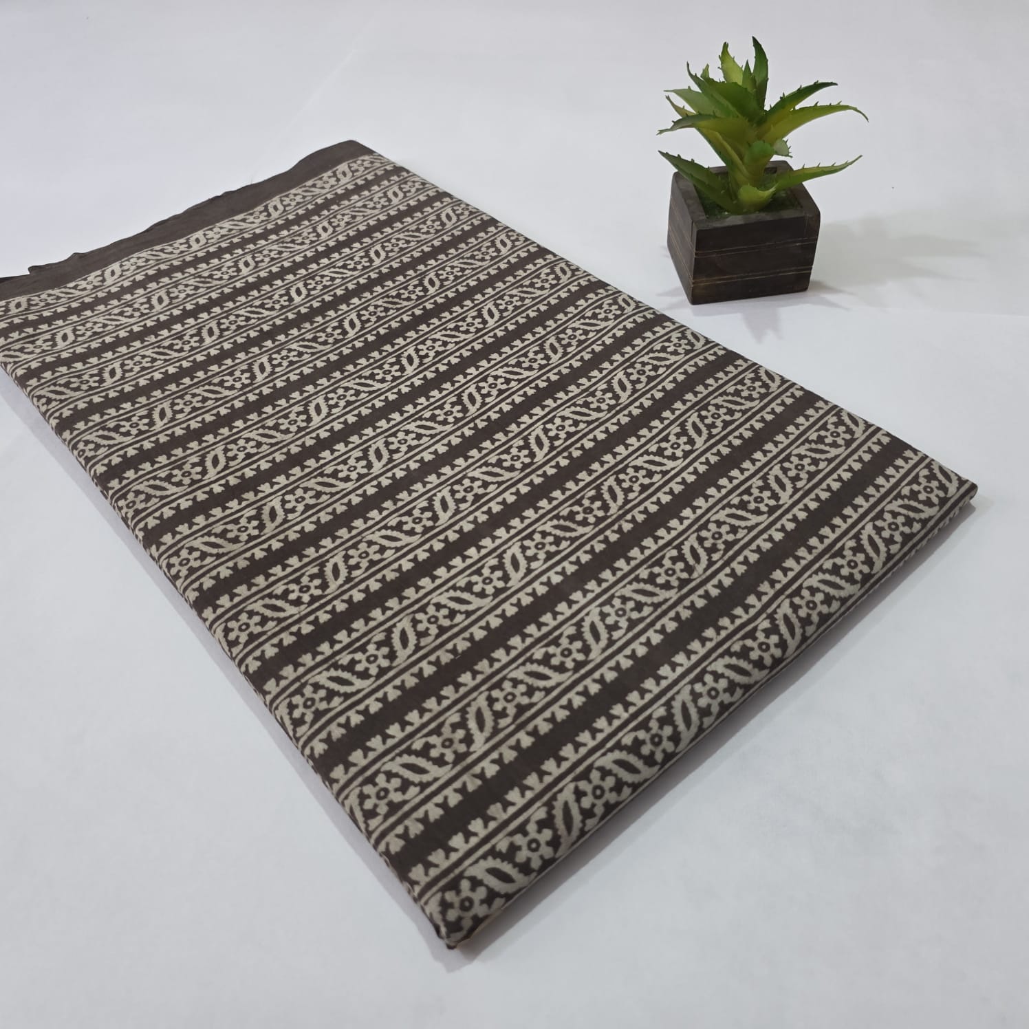 Brown Pure Cotton Dabu Print Fabric Perfect for Home Decor