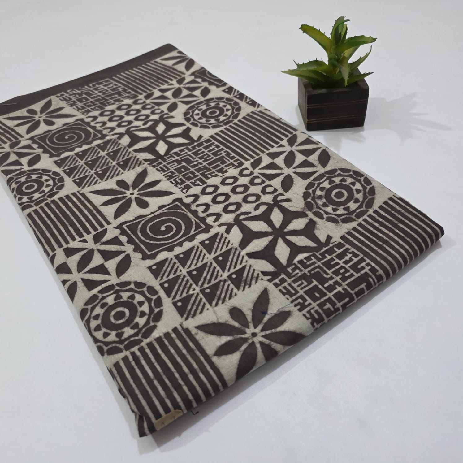 Dabu Geometric Hand Block Print Pure Cotton Fabric