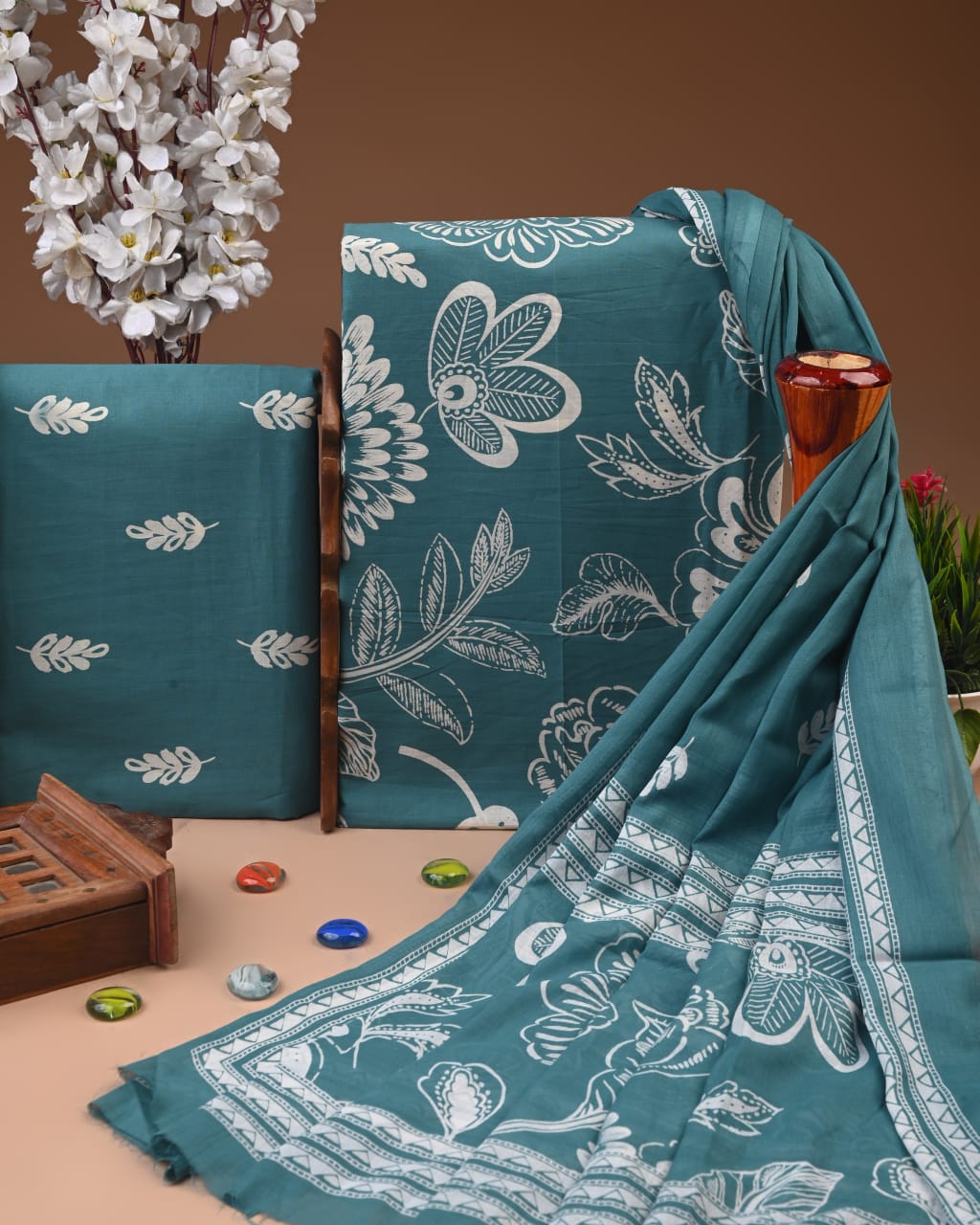 Floral Jaipuri Cotton Suit with Cotton Dupatta