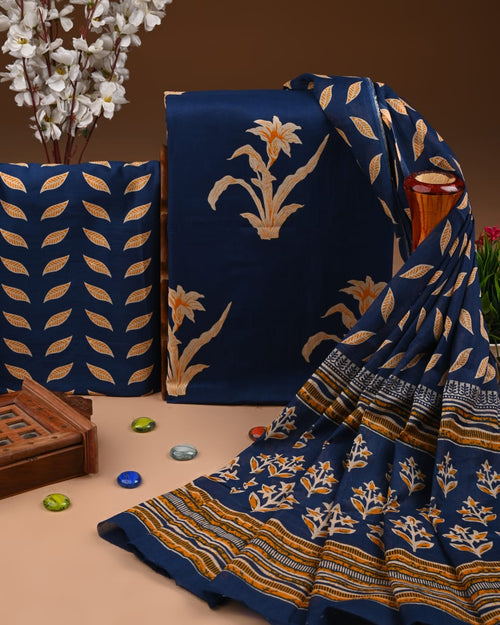 ̌Hand Block Printed Pure Cotton Suit with Matching Dupatta