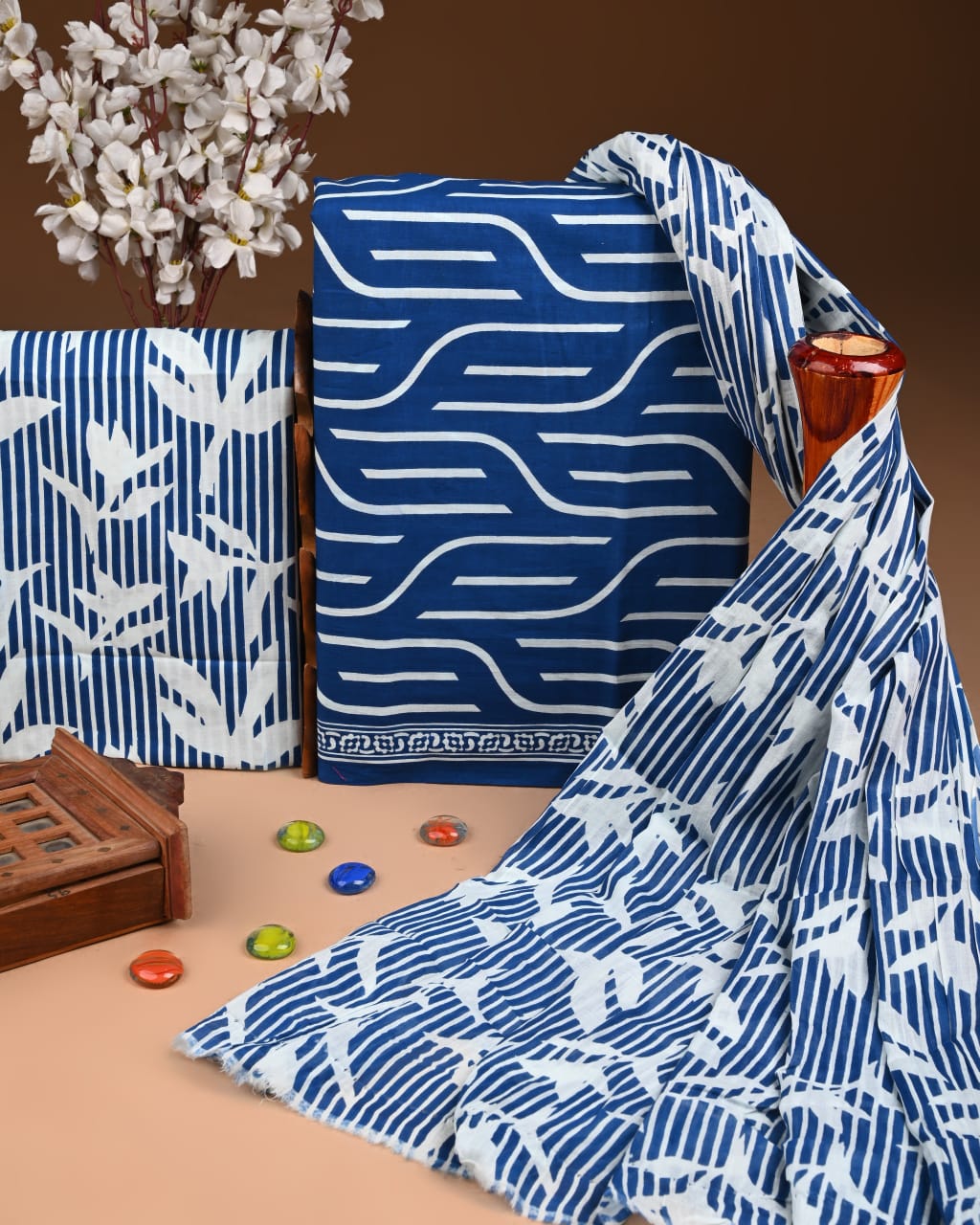 Jaipuri Geometric Printed Cotton Suit with Cotton Dupatta