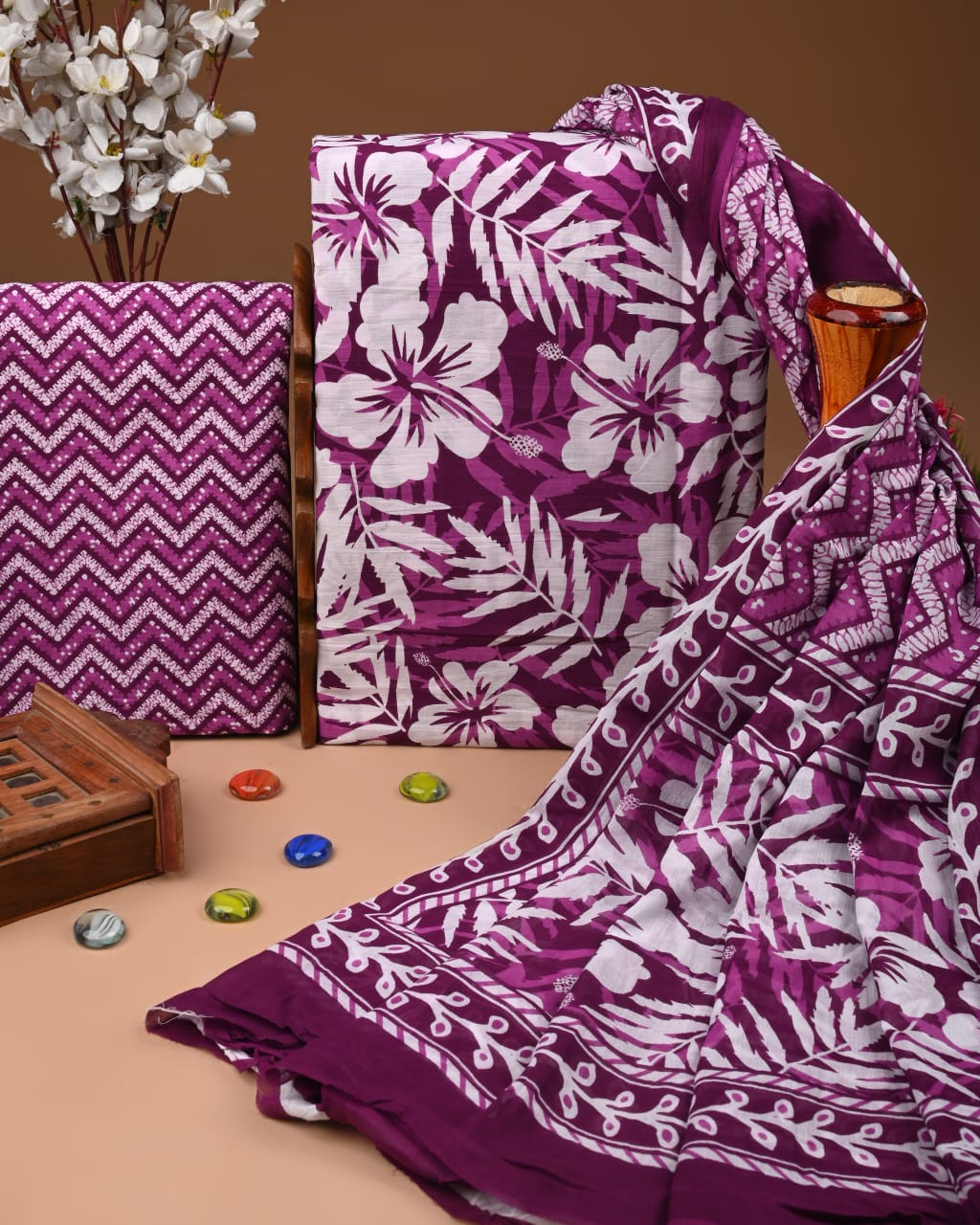 Floral Organic Cotton Printed Suit with Dupatta