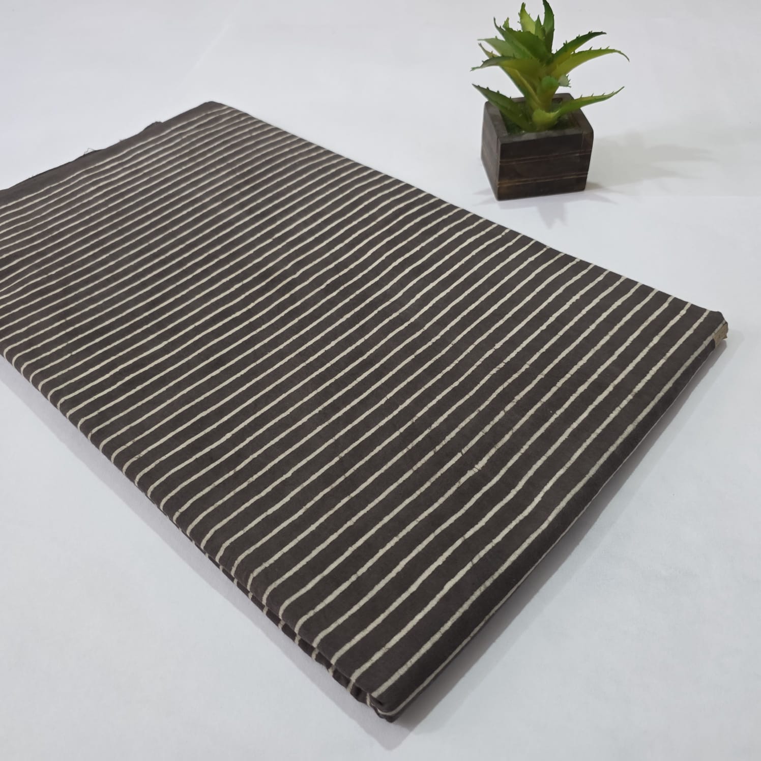 Stripe Hand Block Printed Fabric for Women's Clothing