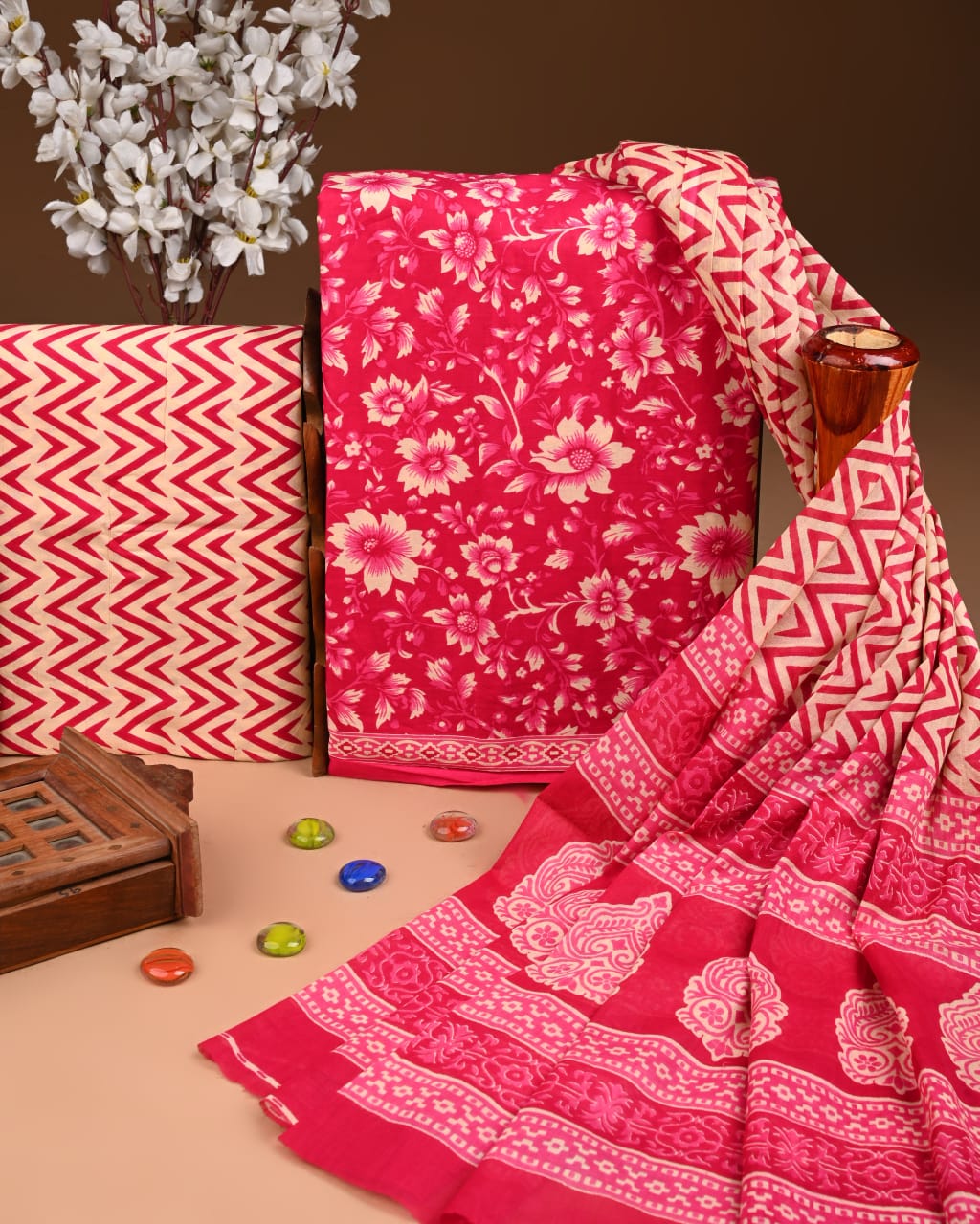 Stylish Floral Cotton Suit Set with Dupatta