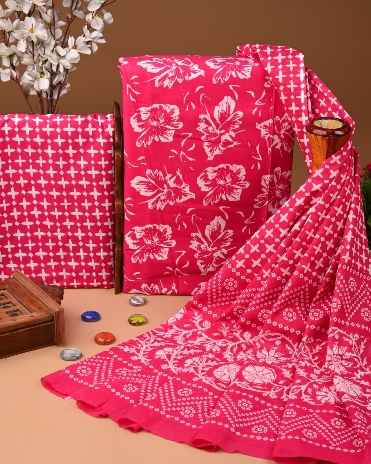 Unstitched Cotton Suit with Cotton Dupatta for Women