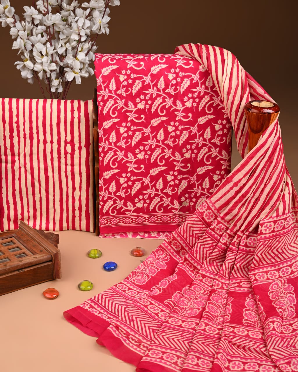 Premium Hand Block Printed Cotton Suit with Dupatta